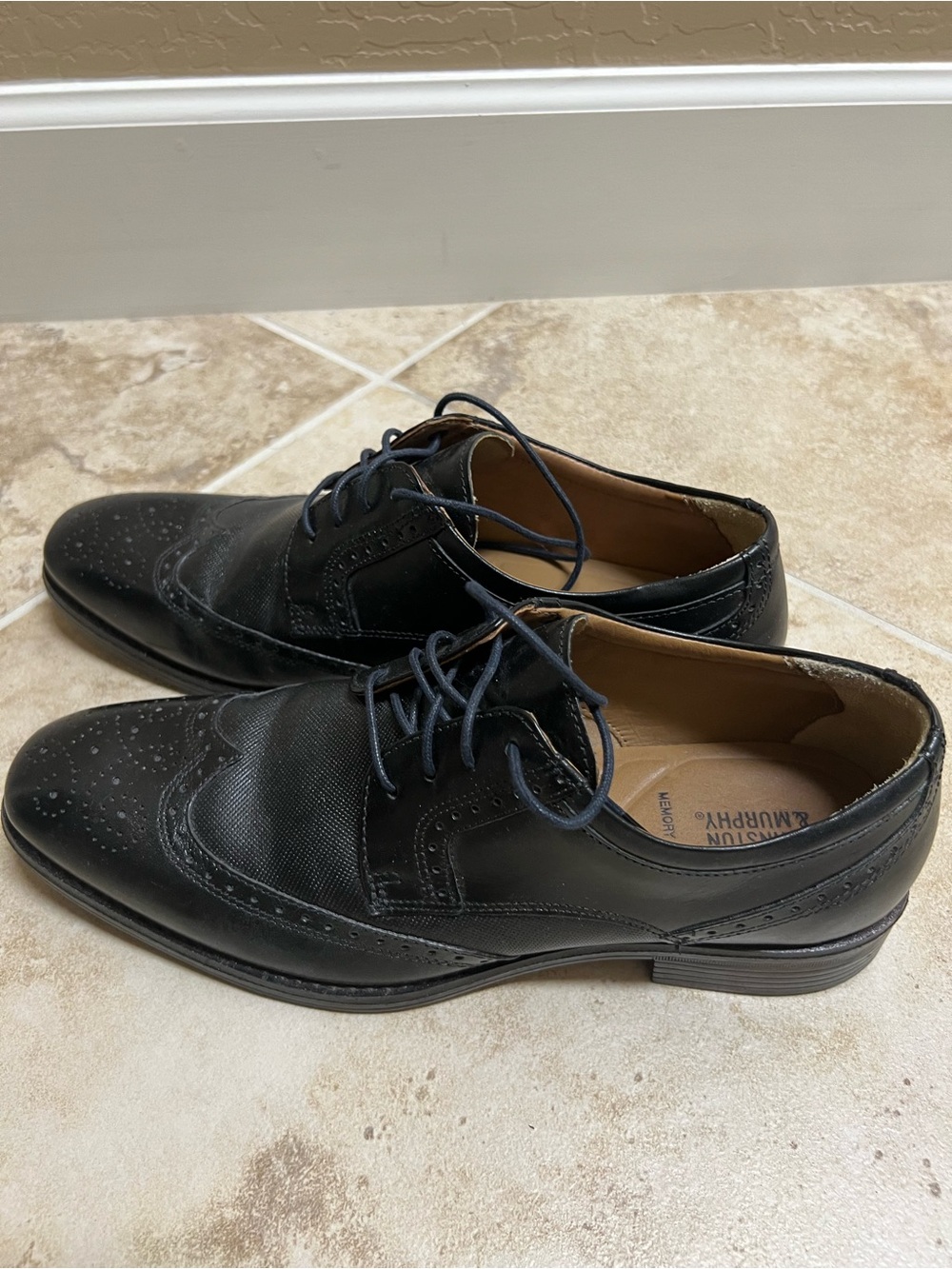 Johnston & Murphy Black Leather Wingtip Oxfords